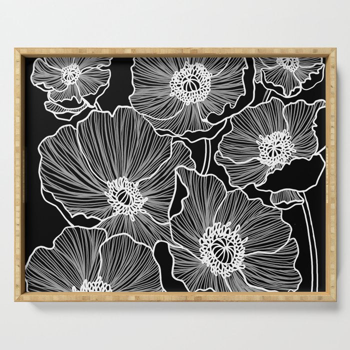Black and White Poppies Serving Tray Gallery Image 1