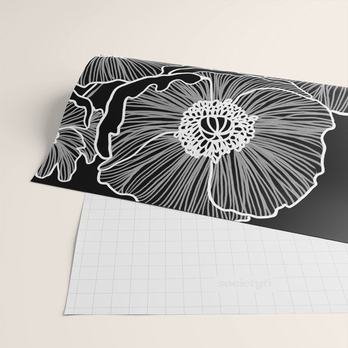 Black and White Poppies Wrapping Paper Gallery Image 2