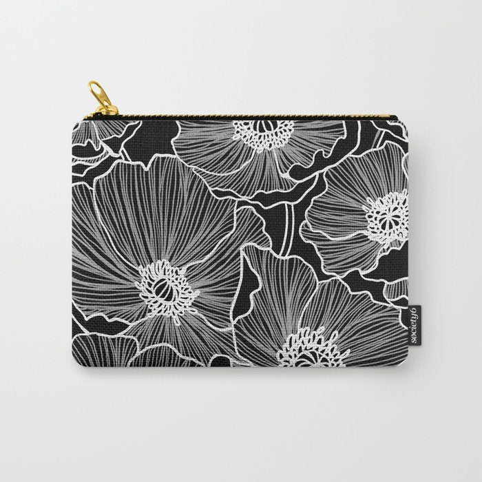 Black and White Poppies Carry All Pouch Gallery Image 1