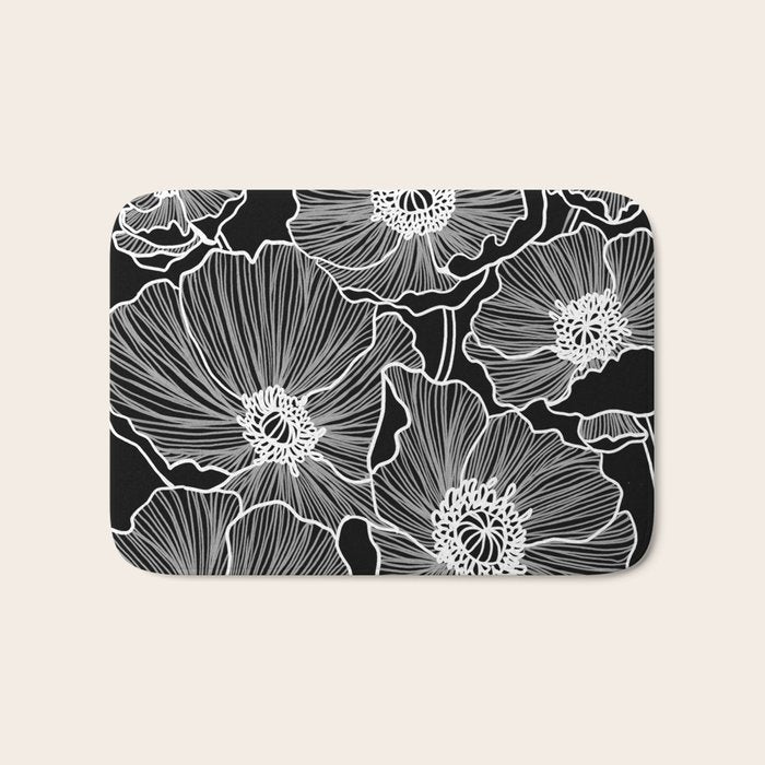 Black and White Poppies Bath Mat Gallery Image 1