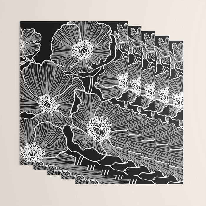 Black and White Poppies Wrapping Paper Gallery Image 3