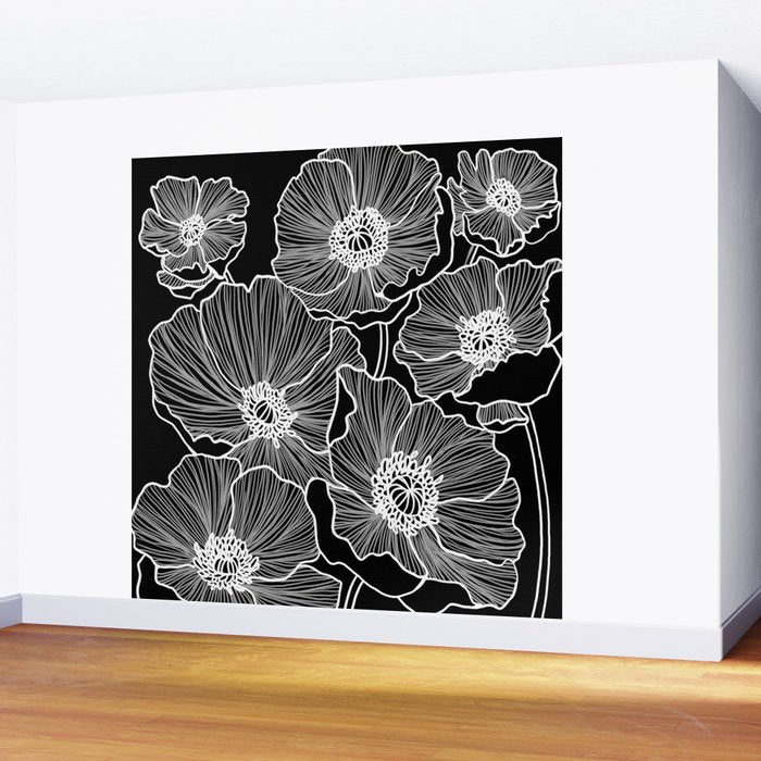 Black and White Poppies Wall Mural Gallery Image 2