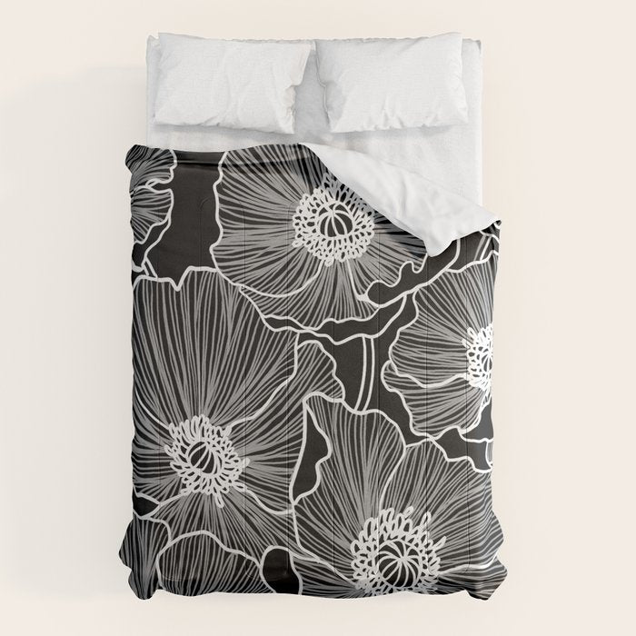 Black and White Poppies Comforter Gallery Image 6