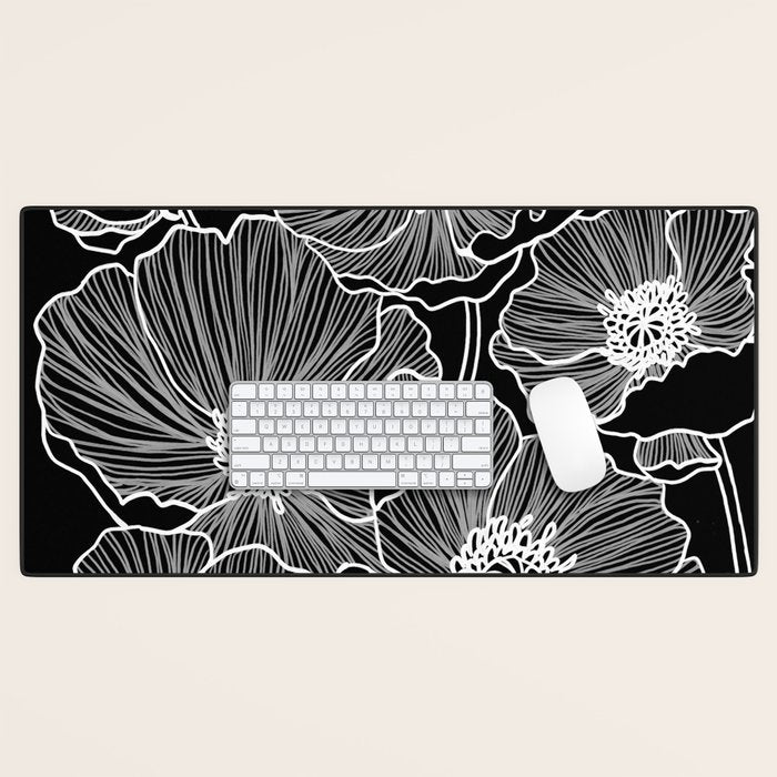 Black and White Poppies Desk Mat Gallery Image 1