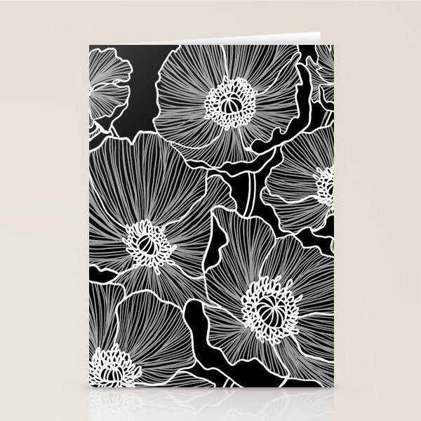 Black and White Poppies Stationery Card Gallery Image 2