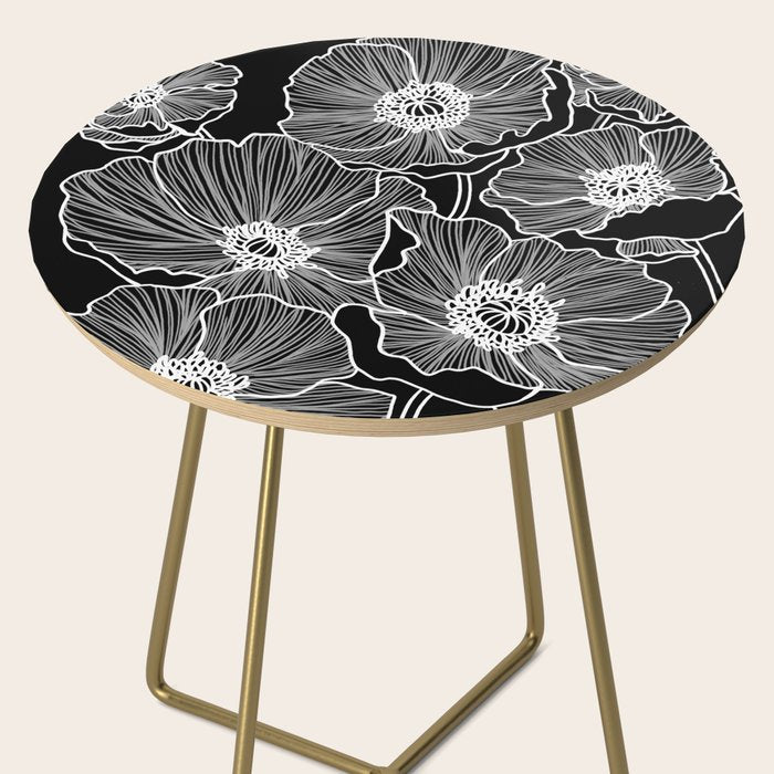 Black and White Poppies Side Table Gallery Image 2