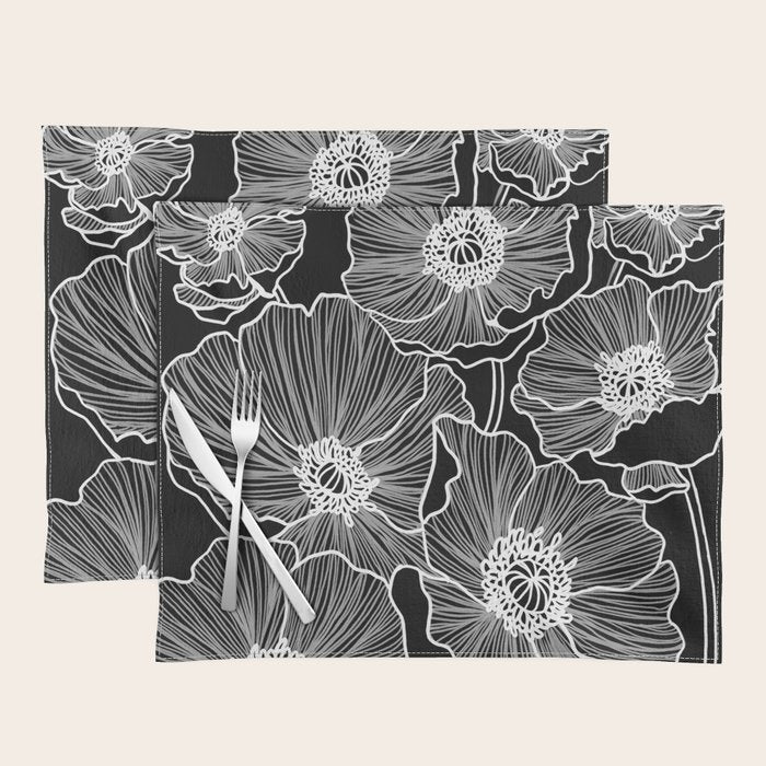 Black and White Poppies Placemat Gallery Image 1