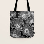 Black and White Poppies Tote Bag Gallery Image 1