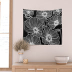 Black and White Poppies Wall Tapestry Gallery Image 2