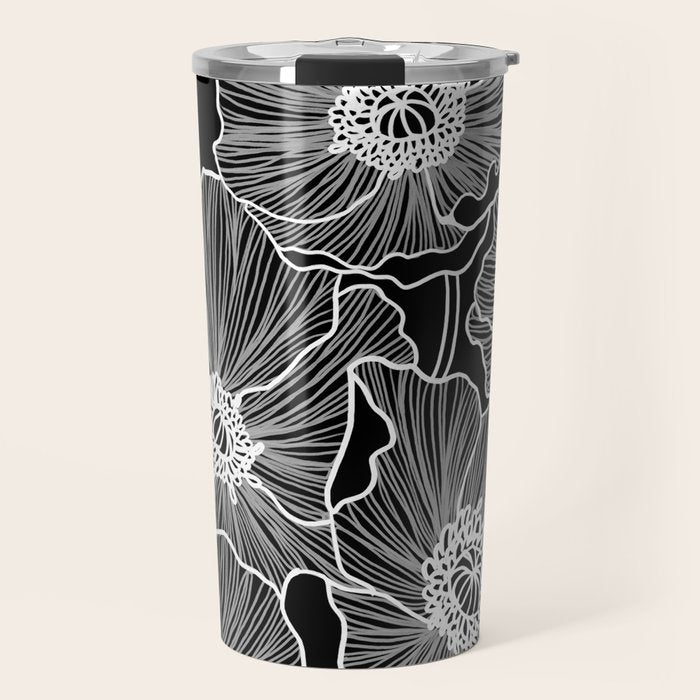 Black And White Poppies Travel Mug