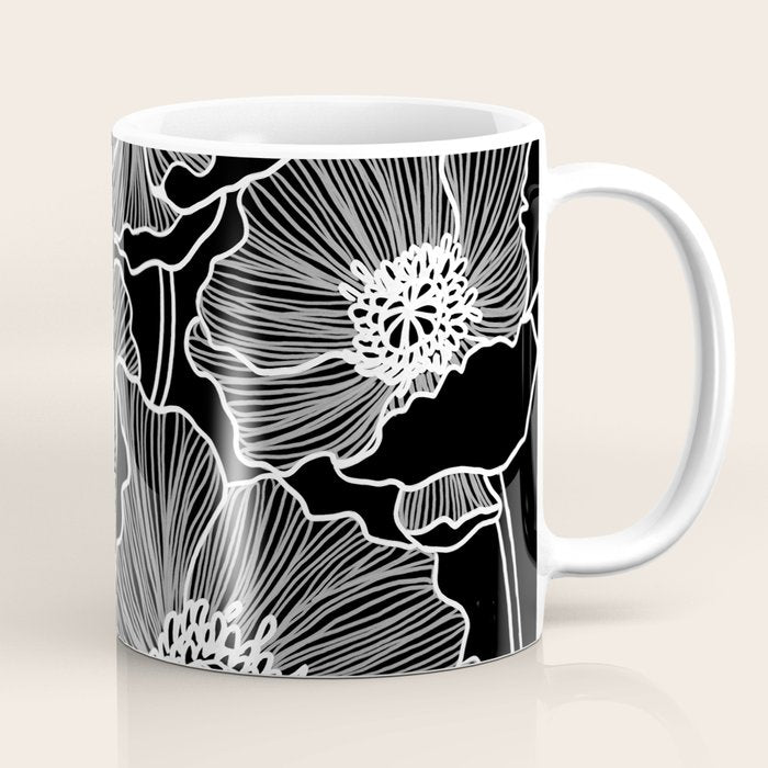 Black and White Poppies Coffee Mug Gallery Image 1