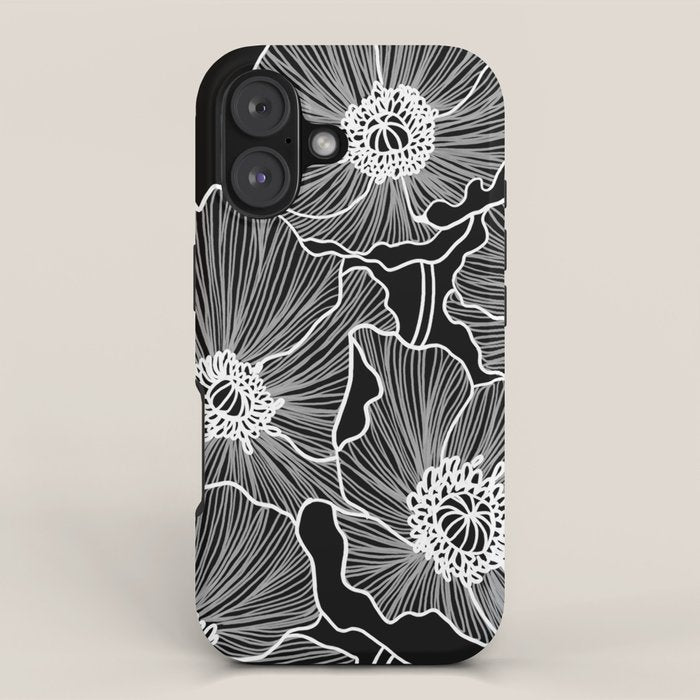 Black and White Poppies iPhone Case Gallery Image 1