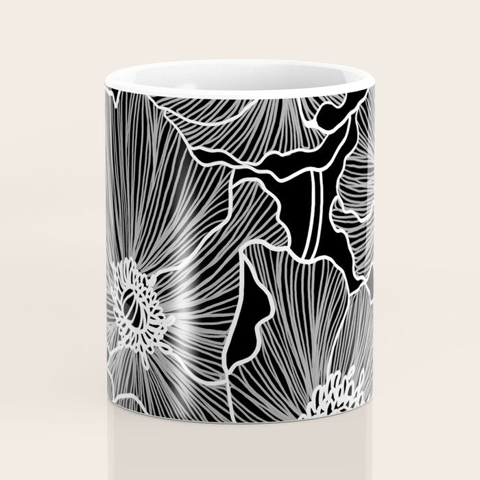 Black and White Poppies Coffee Mug Gallery Image 4