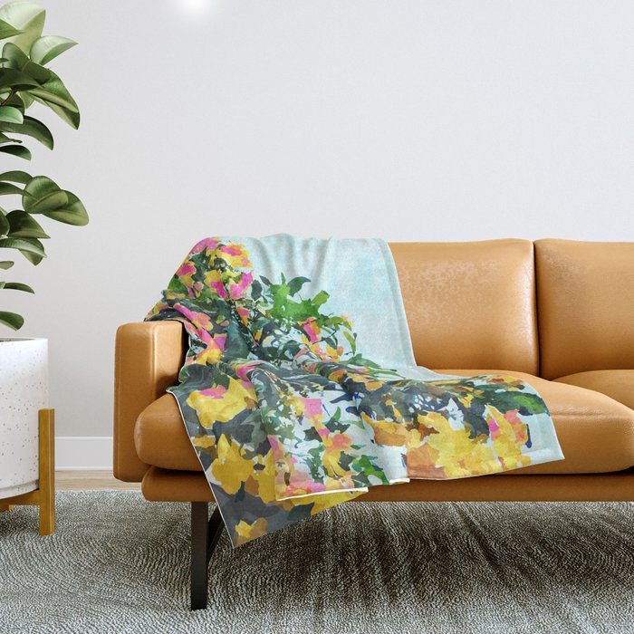 Summer Bougainvillea Watercolor Painting Throw Blanket Gallery Image 1