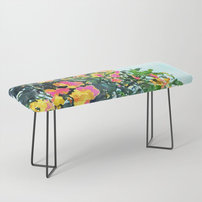 Summer Bougainvillea Watercolor Painting Bench Gallery Image 1