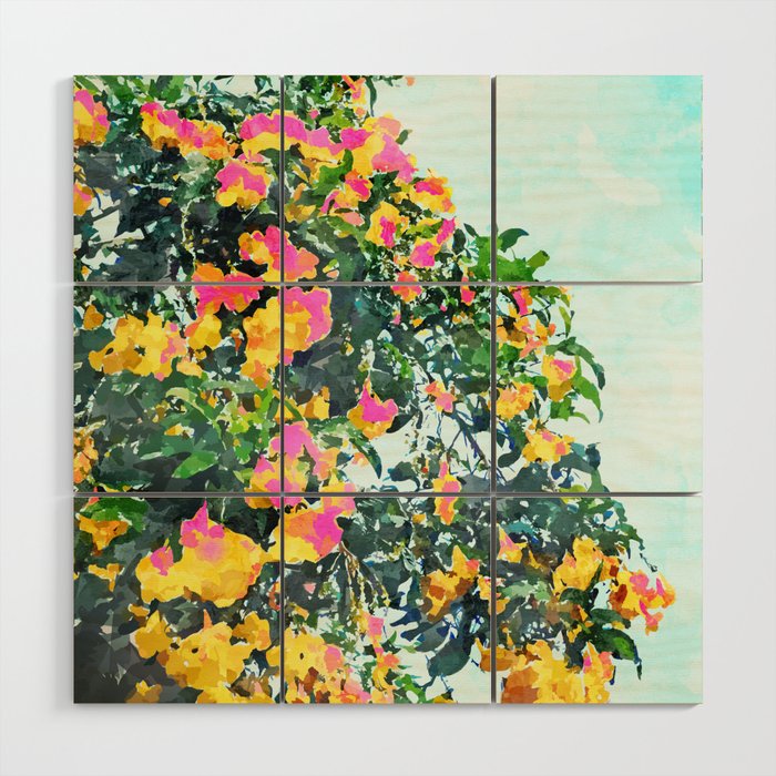 Summer Bougainvillea Watercolor Painting Wood Wall Art Gallery Image 1
