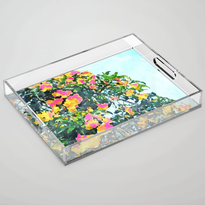 Summer Bougainvillea Watercolor Painting Acrylic Tray Gallery Image 1