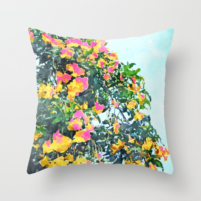 Summer Bougainvillea Watercolor Painting Throw Pillow Gallery Image 1