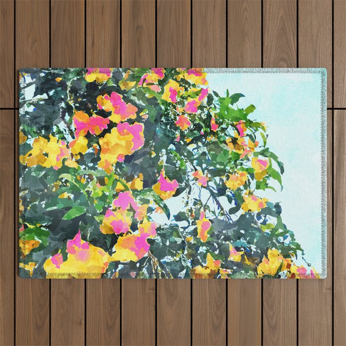 Summer Bougainvillea Watercolor Painting Outdoor Rug Gallery Image 1