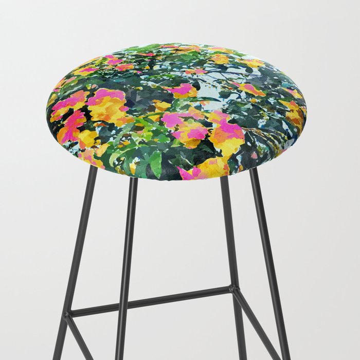 Summer Bougainvillea Watercolor Painting Stool Gallery Image 2