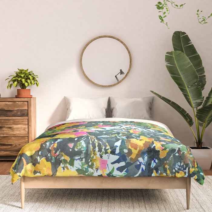 Summer Bougainvillea Watercolor Painting Comforter Gallery Image 3