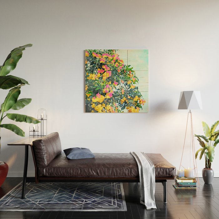 Summer Bougainvillea Watercolor Painting Wood Wall Art Gallery Image 2