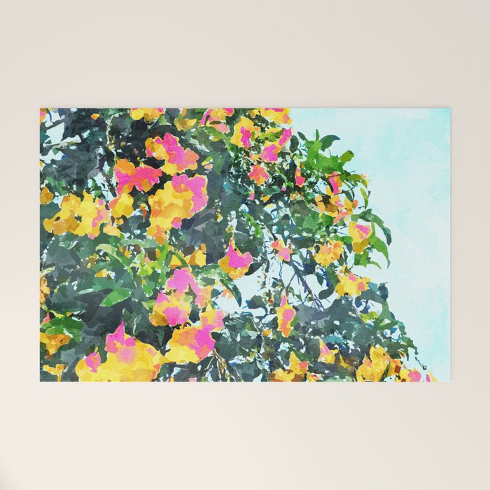 Summer Bougainvillea Watercolor Painting Welcome Mat Gallery Image 1