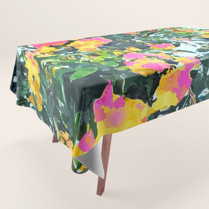 Summer Bougainvillea Watercolor Painting Tablecloth Gallery Image 1