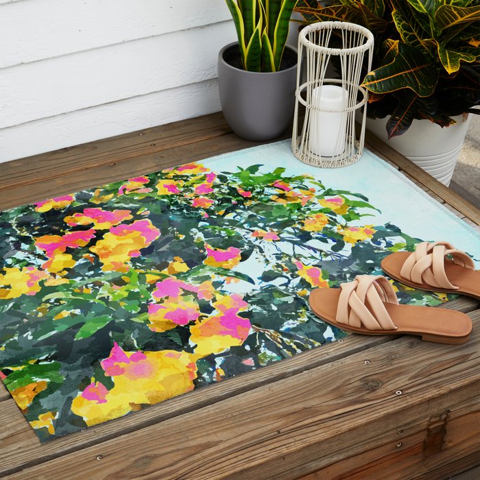 Summer Bougainvillea Watercolor Painting Outdoor Rug Gallery Image 2