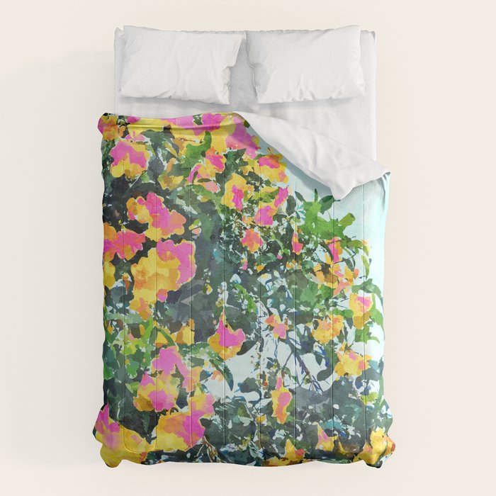 Summer Bougainvillea Watercolor Painting Comforter Gallery Image 1