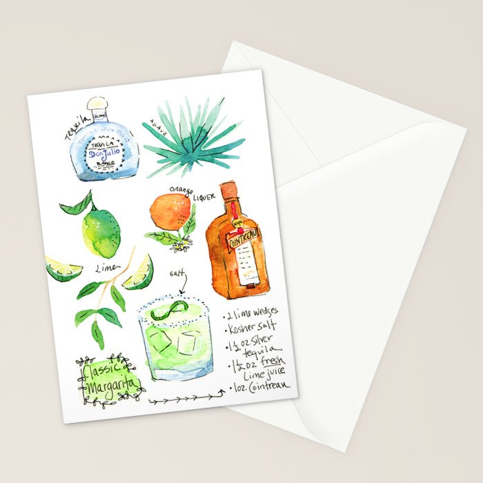Classic Margarita Cocktail Recipe Stationery Card Gallery Image 2