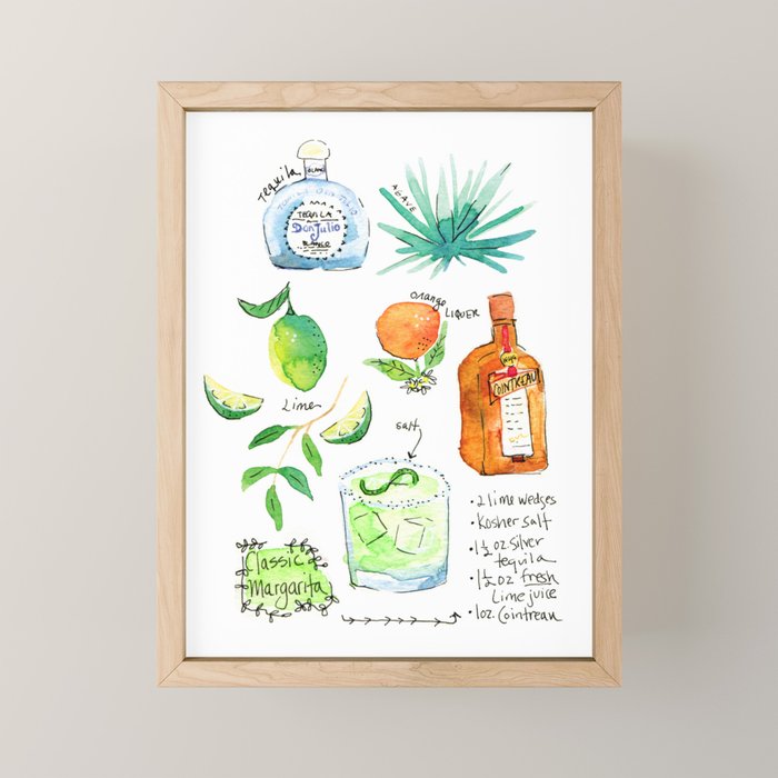 Classic Margarita Cocktail Recipe Mini Art Print Gallery Image 1