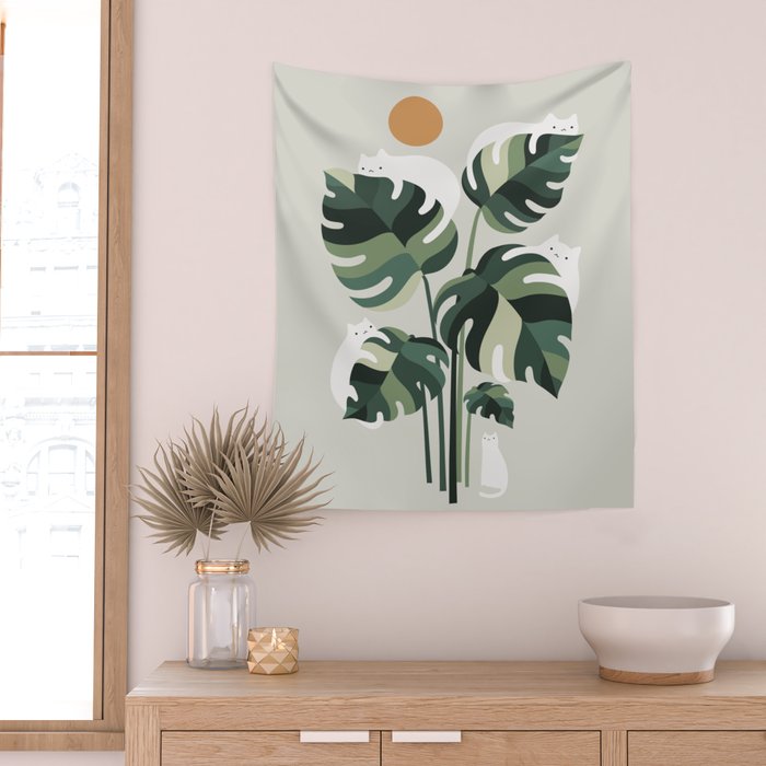 Cat and Plant 11 Wall Tapestry Gallery Image 2