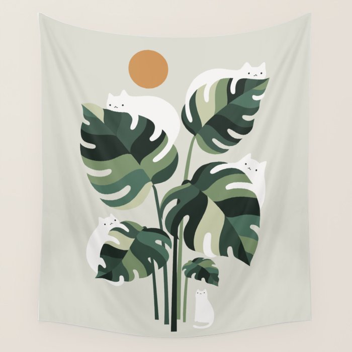 Cat and Plant 11 Wall Tapestry Gallery Image 4