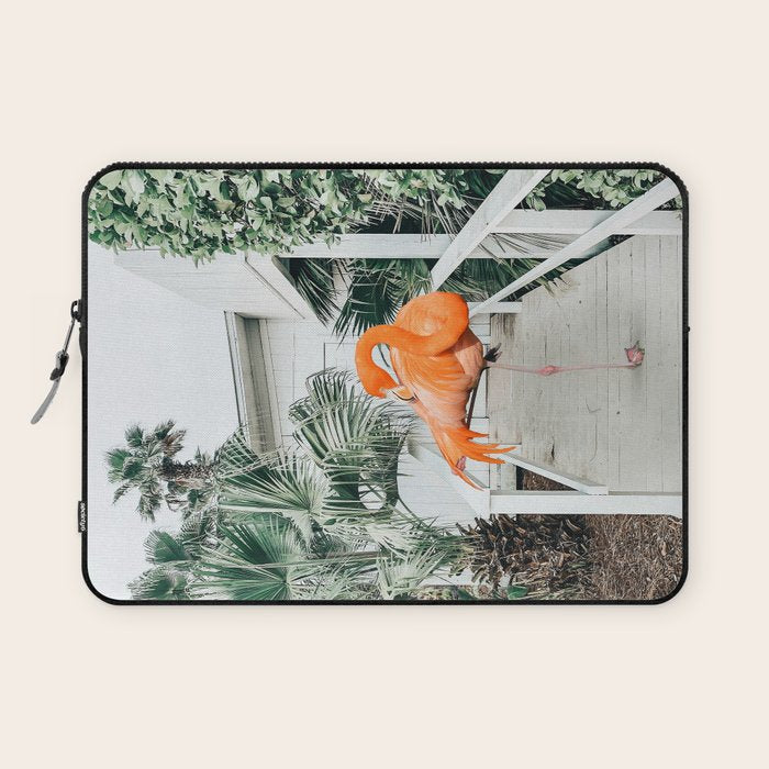 Flamingo Beach House, Wildlife Architecture Jungle Photography, Eclectic Birds Digital Art Laptop Sleeve Gallery Image 1