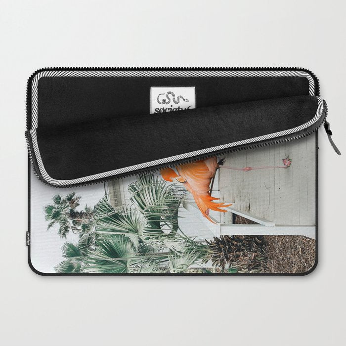 Flamingo Beach House, Wildlife Architecture Jungle Photography, Eclectic Birds Digital Art Laptop Sleeve Gallery Image 2