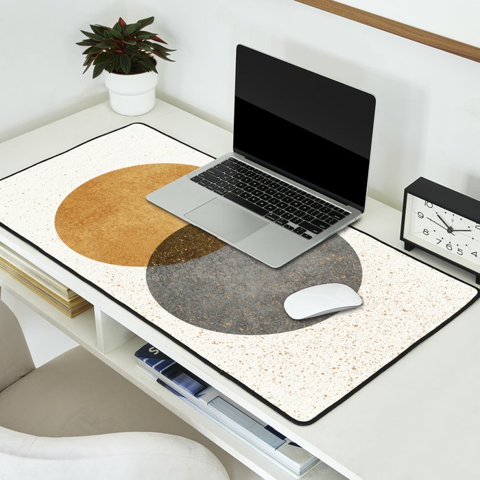 Circle Abstract - Gold Grey Texture Desk Mat Gallery Image 2
