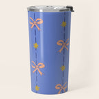 Cute Hair Bows & Stars in Sky Blue & Peach Travel Mug Gallery Image 2