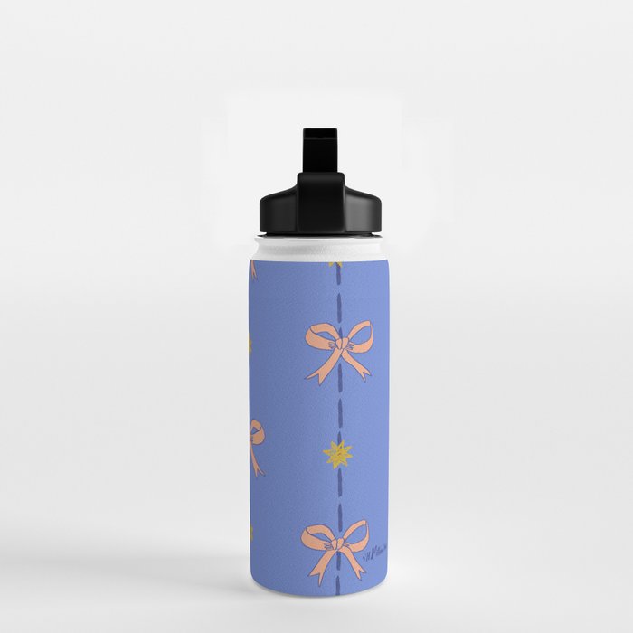 Cute Hair Bows & Stars in Sky Blue & Peach Water Bottle Gallery Image 2
