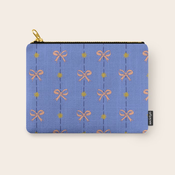 Cute Hair Bows & Stars in Sky Blue & Peach Carry All Pouch Gallery Image 1