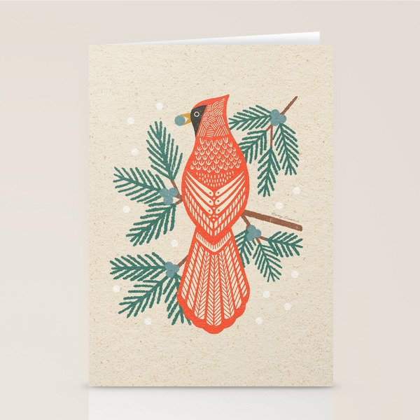 Cardinal Bird and Pine Branches Stationery Card Gallery Image 2