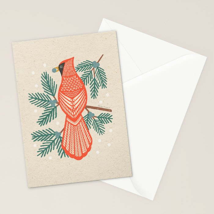 Cardinal Bird and Pine Branches Stationery Card Gallery Image 2