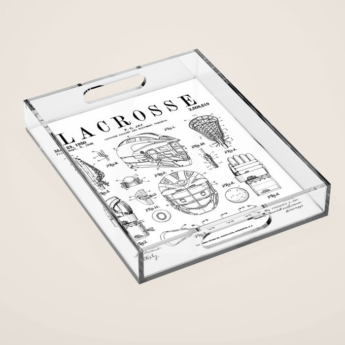 Lacrosse Player Equipment Vintage Patent Drawing Print Acrylic Tray Gallery Image 1