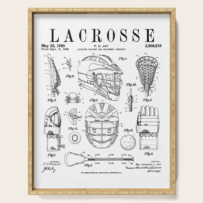Lacrosse Player Equipment Vintage Patent Drawing Print Serving Tray Gallery Image 1