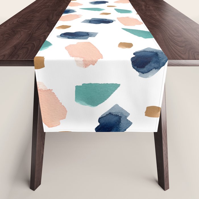 Terrazzo (turquoise, navy, pink & gold) Table Runner Gallery Image 1