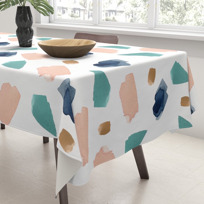 Terrazzo (turquoise, navy, pink & gold) Tablecloth Gallery Image 3