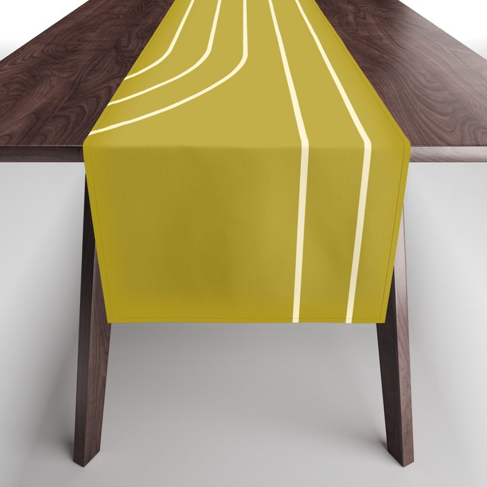 Minimal Line Curvature XVII Chartreuse Mid Century Modern Arch Abstract Table Runner Gallery Image 1
