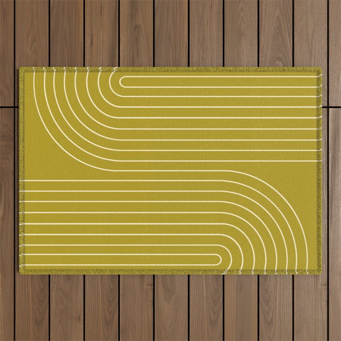Minimal Line Curvature XVII Chartreuse Mid Century Modern Arch Abstract Outdoor Rug Gallery Image 1