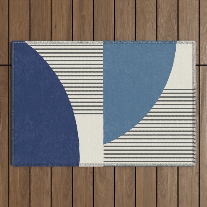 Quarter Circle Lines - Blue Navy  Outdoor Rug Gallery Image 1