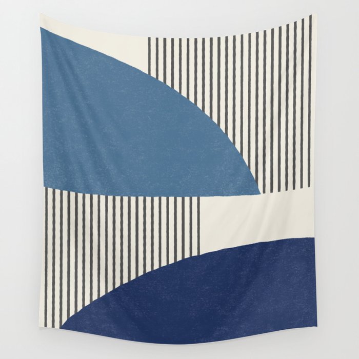 Quarter Circle Lines - Blue Navy  Wall Tapestry Gallery Image 4
